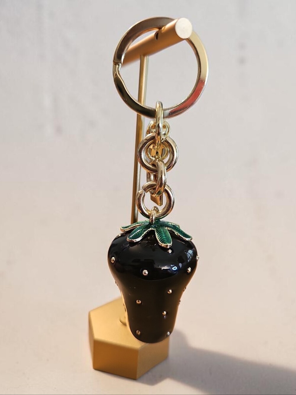 Sassigied Boutique Nwt Gold Hardware Black Strawberry Charm Keychain